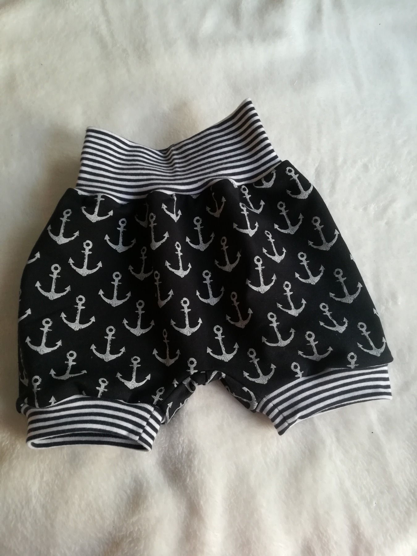 Baby Kind Kurze Pumphose Shorts Vintage Anker grau Größe 56-116 Babyhose mitwachsende Sommerhose Babyshorts 4