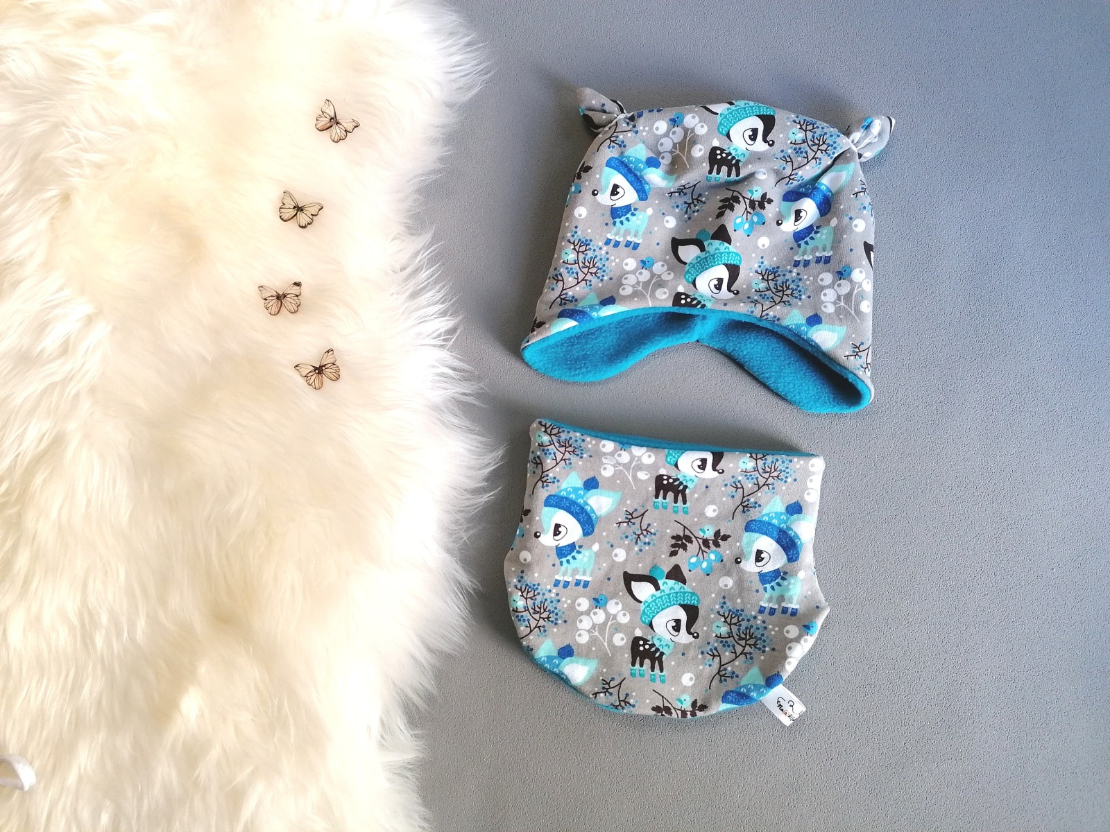 Halssocke für Babys und Kinder Kopfumfang 45-49cm mit Fleece Hafenkitz Winterkitz grau blau 2