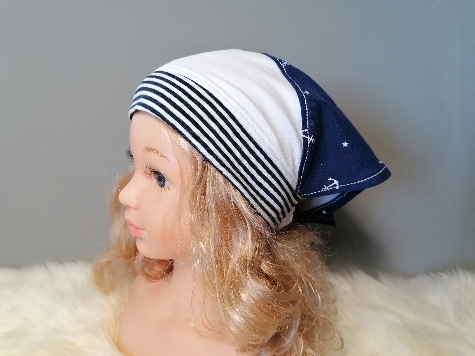 Baby Kind Kopftuch mit oder ohne Schirm für Mädchen Anker blau weiß Sonnenschutz Sommermütze für Babys und Kinder Kopfumfang 37-60cm 5