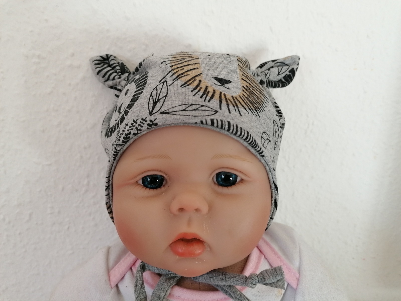 Ohrenmütze für Babys und Kinder mit oder ohne Bindebänder Rehe graublau Kopfumfang 35-52cm Bindemütze Babymütze Erstlingsmütze 3
