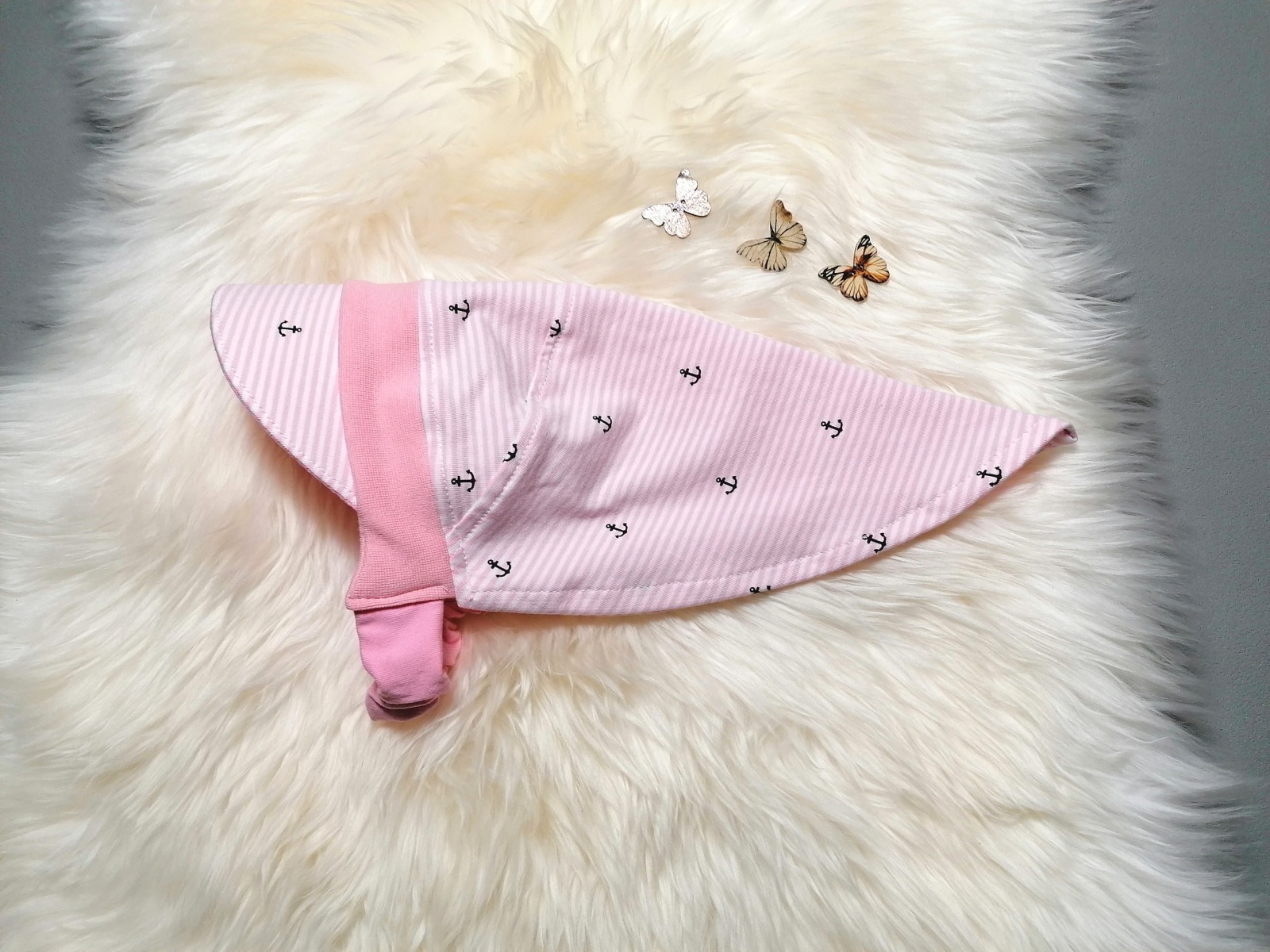 Kopftuch mit oder ohne Schirm für Mädchen kleine Anker und Streifen rosa Sonnenschutz Sommermütze für Babys und Kinder 6