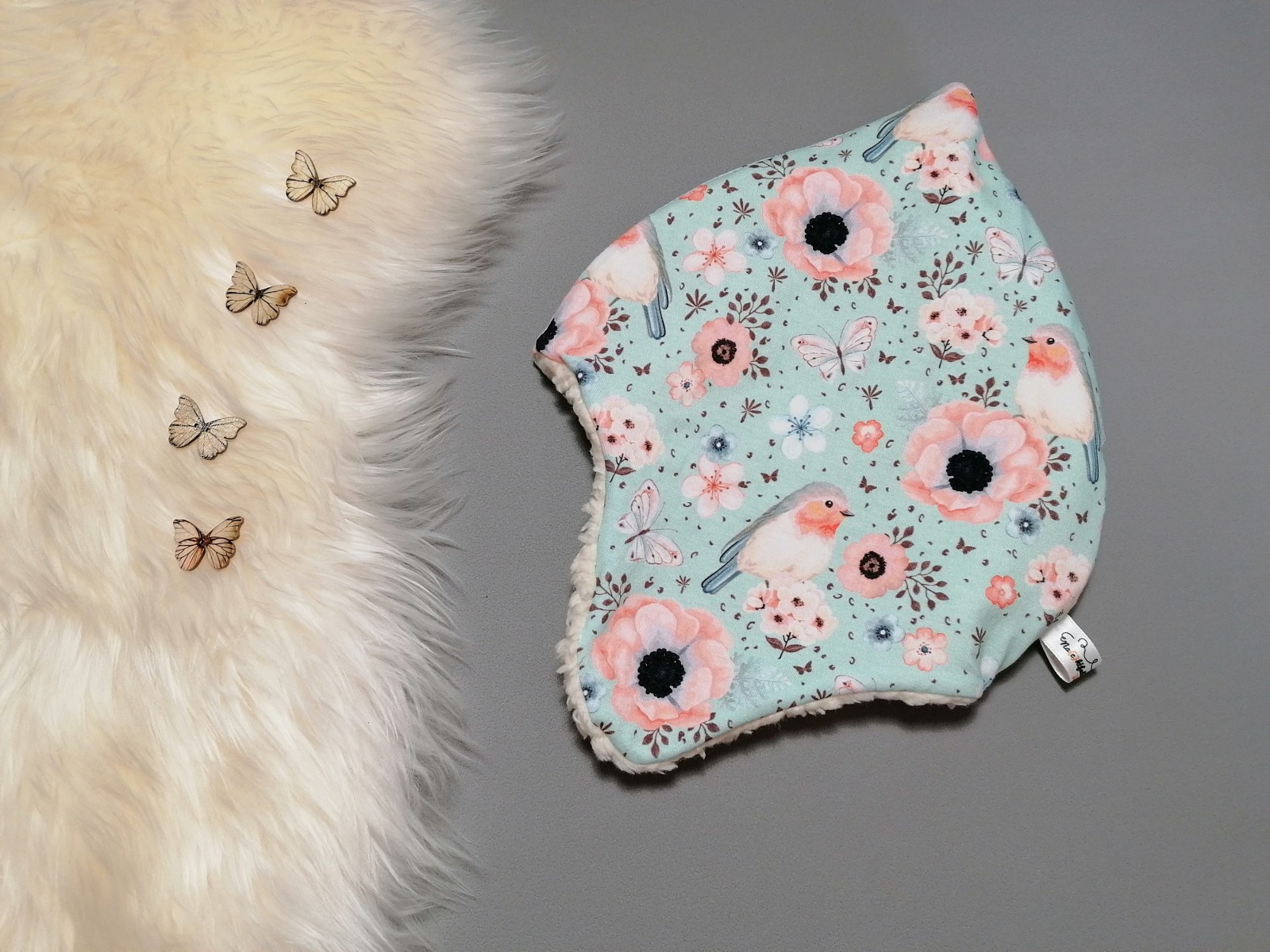 Baby Kind Zipfelmütze Ohrenmütze mit Jersey- Plüsch - oder Fleecefutter Rotkehlchen Mint Creme oder Rosa Kopfumfang 34-55cm 3
