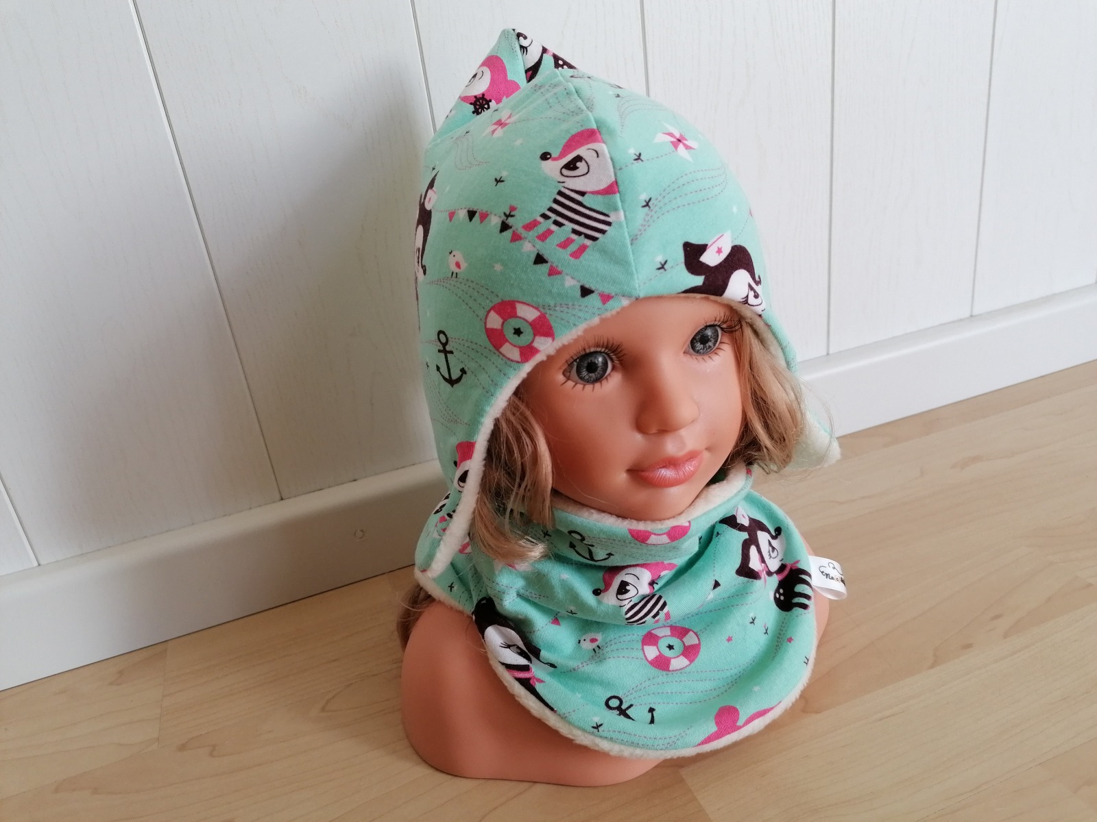 Baby Kind Zipfelmütze Ohrenmütze Hafenkitz mint mit Fleece oder Plüsch gefüttert Kopfumfang 34 - 55cm Wintermütze für Mädchen und Jungen 5