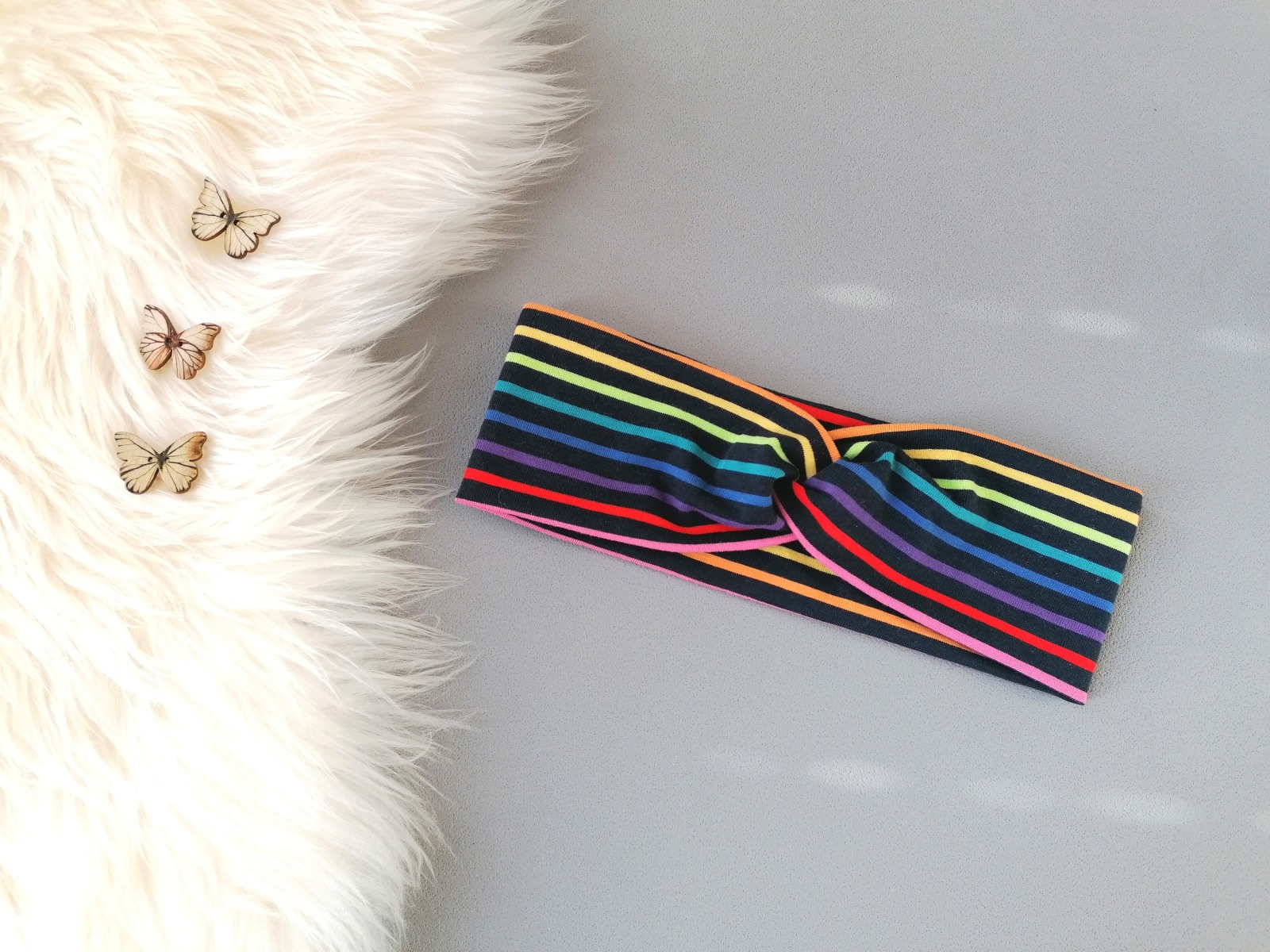 Bandeaux Stirnband Jersey Regenbogen-Streifen für Mädchen Baby Damen in Wunschgröße 3