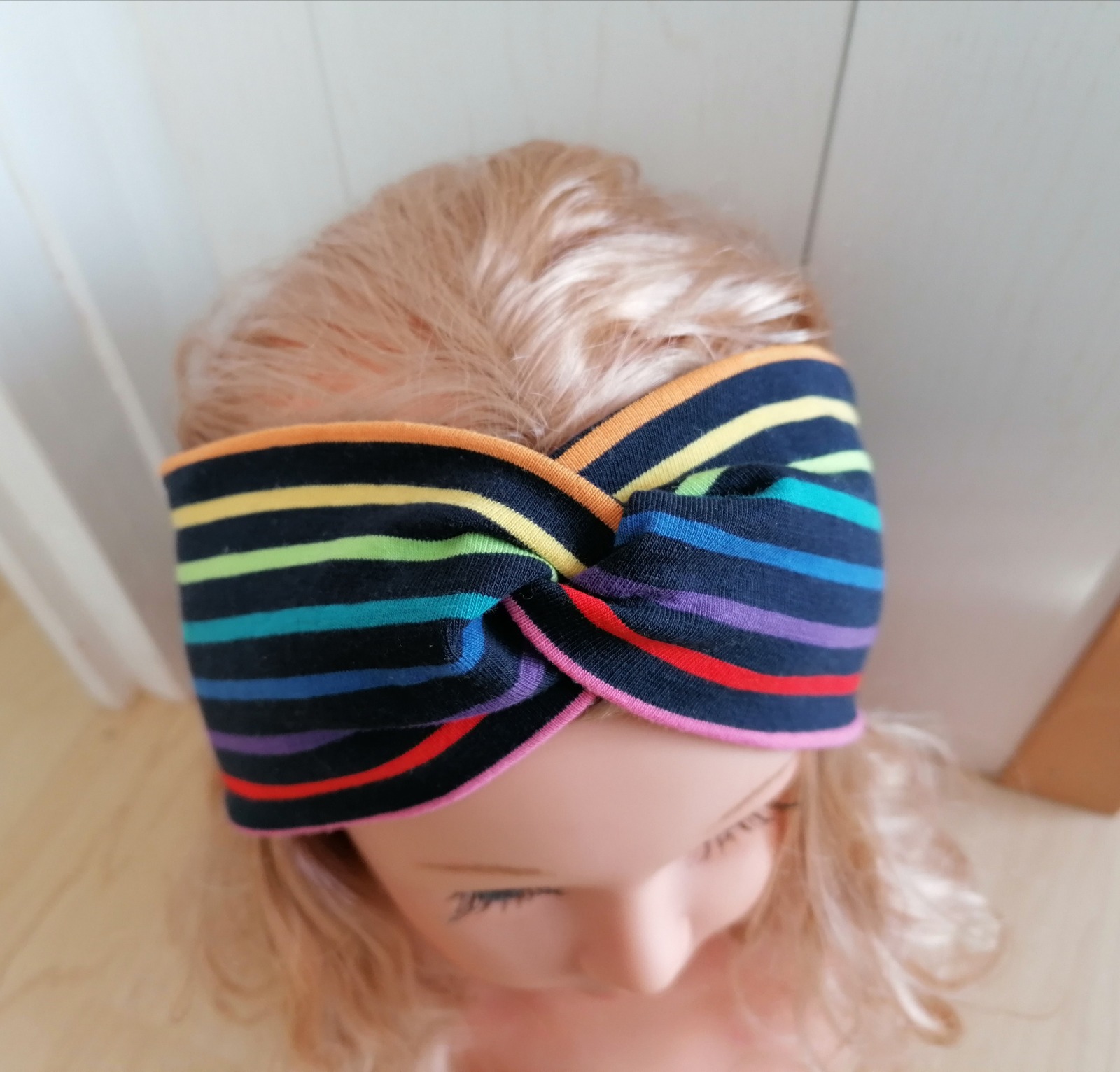 Bandeaux Stirnband Jersey Regenbogen-Streifen für Mädchen Baby Damen in Wunschgröße