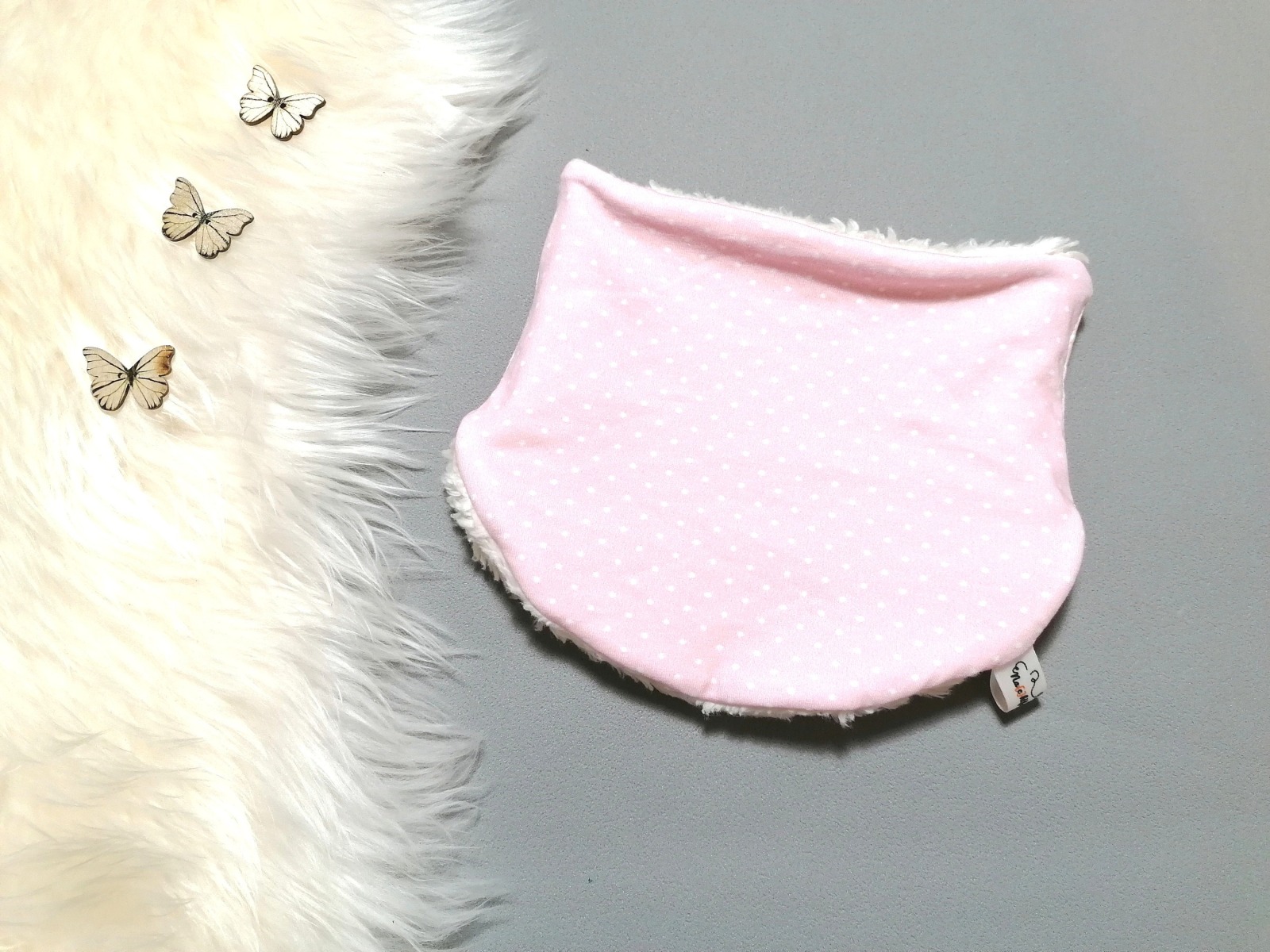 Halssocke für Babys und Kinder mit Plüsch oder Fleece gefüttert Punkte zartrosa Kopfumfang