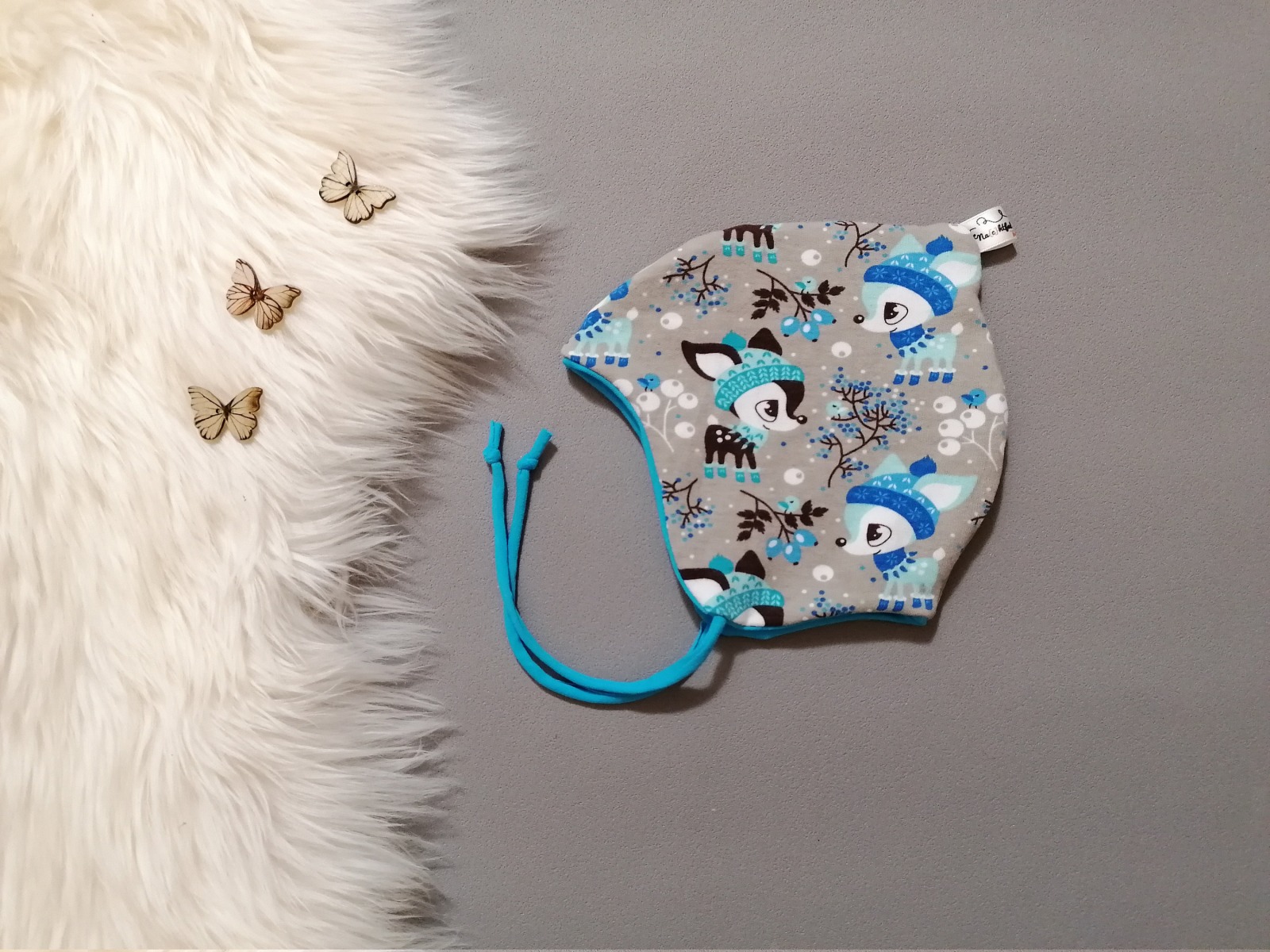 Baby Kind Zipfelmütze zum Binden Kopfumfang 33 -55 cm Winterkitze türkis mint grau Bindemütze Babymütze Kindermütze