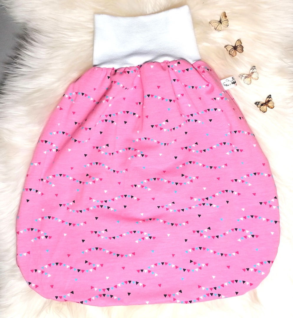Babyschlafsack einlagig oder gefüttert Strampelsack für Babys und Kinder Wimpel rosa Größe 50/56 bis 86/92 Sommerschlafsack für Babys
