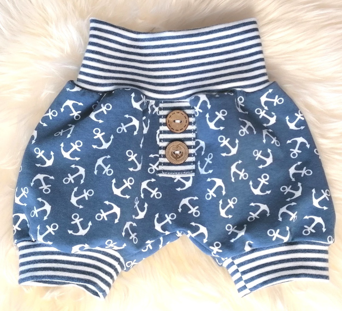 Baby Kind Kurze Pumphose Shorts kleine Anker blau mit Knöpfen Größe 56-116 Babyhose mitwachsende Sommerhose Babyshorts 6
