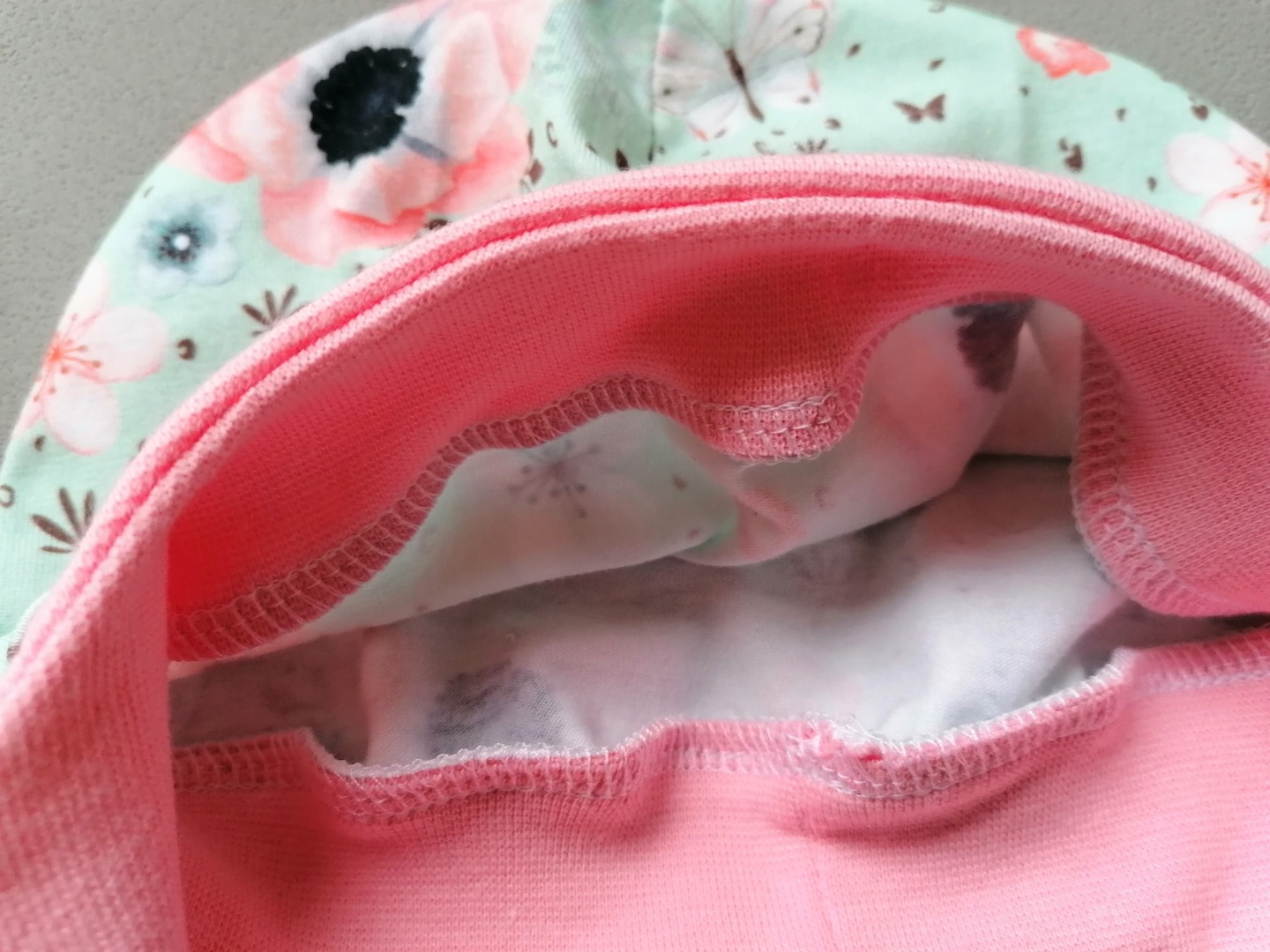 Baby Kind Mütze kopfnah geschnitten mit und ohne Bindebänder Rotkehlchen mint rosa Kopfumfang 37 - 54cm Bindemütze mit Bündchen 3