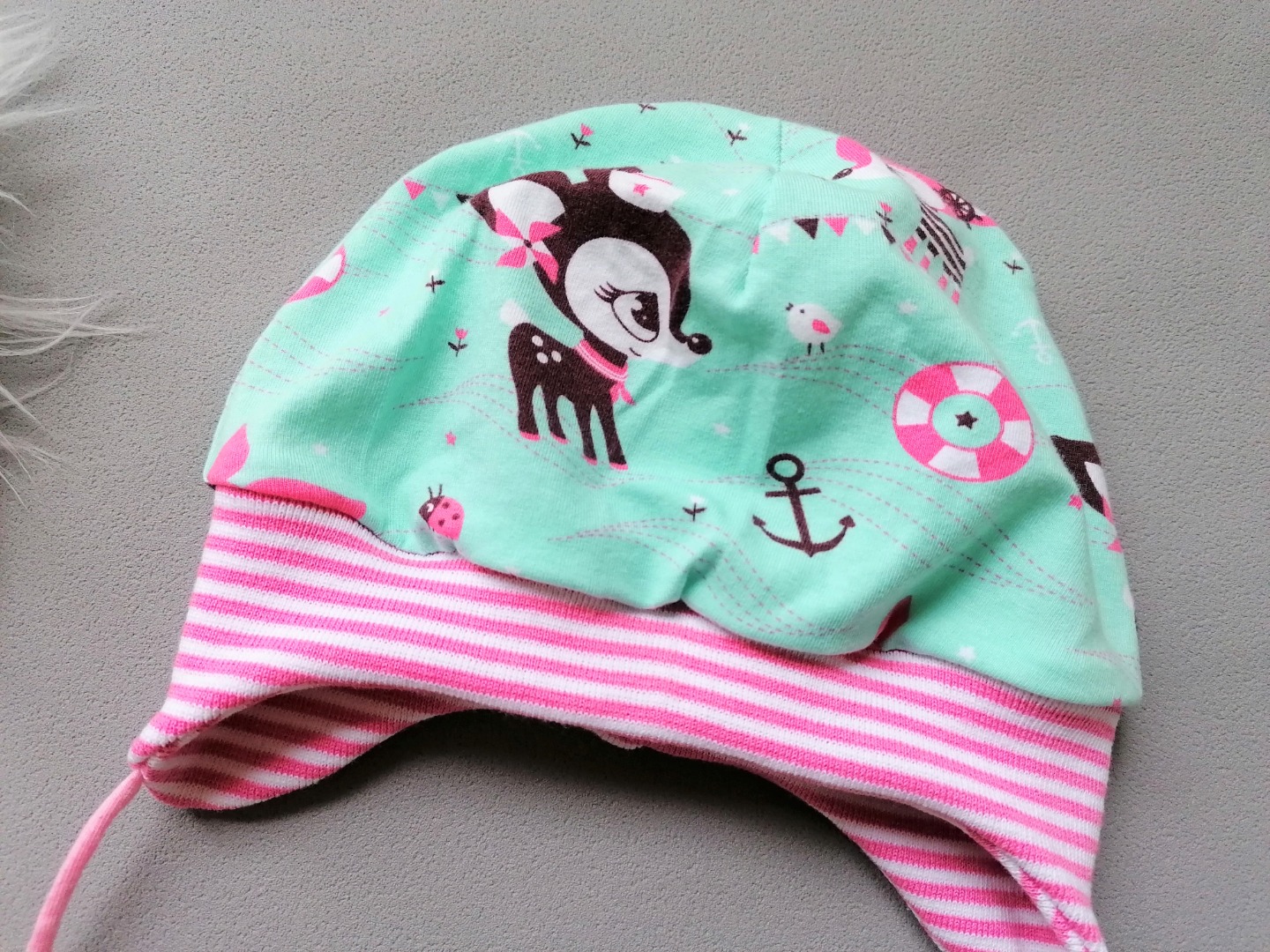 Bindemütze für Babys und Kinder Hafenkitz mint rosa weiß Kopfumfang 37 - 54cm Babymütze Mütze ideal unter dem Fahrradhelm oder der Kapuze 2