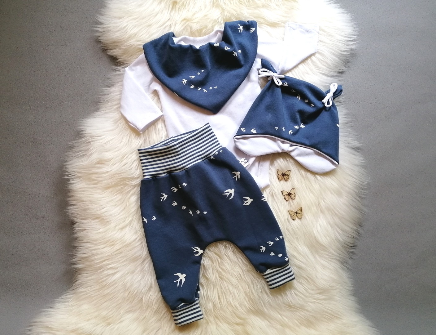 Baggypants Pumphose Mitwachshose Baby Kind Schwalben jeansblau in Wunschgröße 44 bis 92 5
