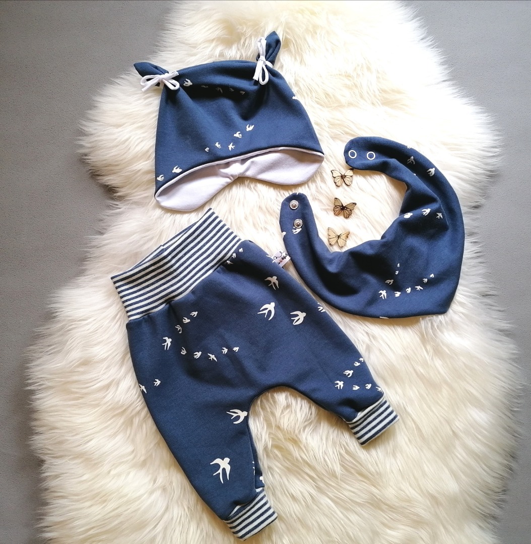 Baggypants Pumphose Mitwachshose Baby Kind Schwalben jeansblau in Wunschgröße 44 bis 92 4