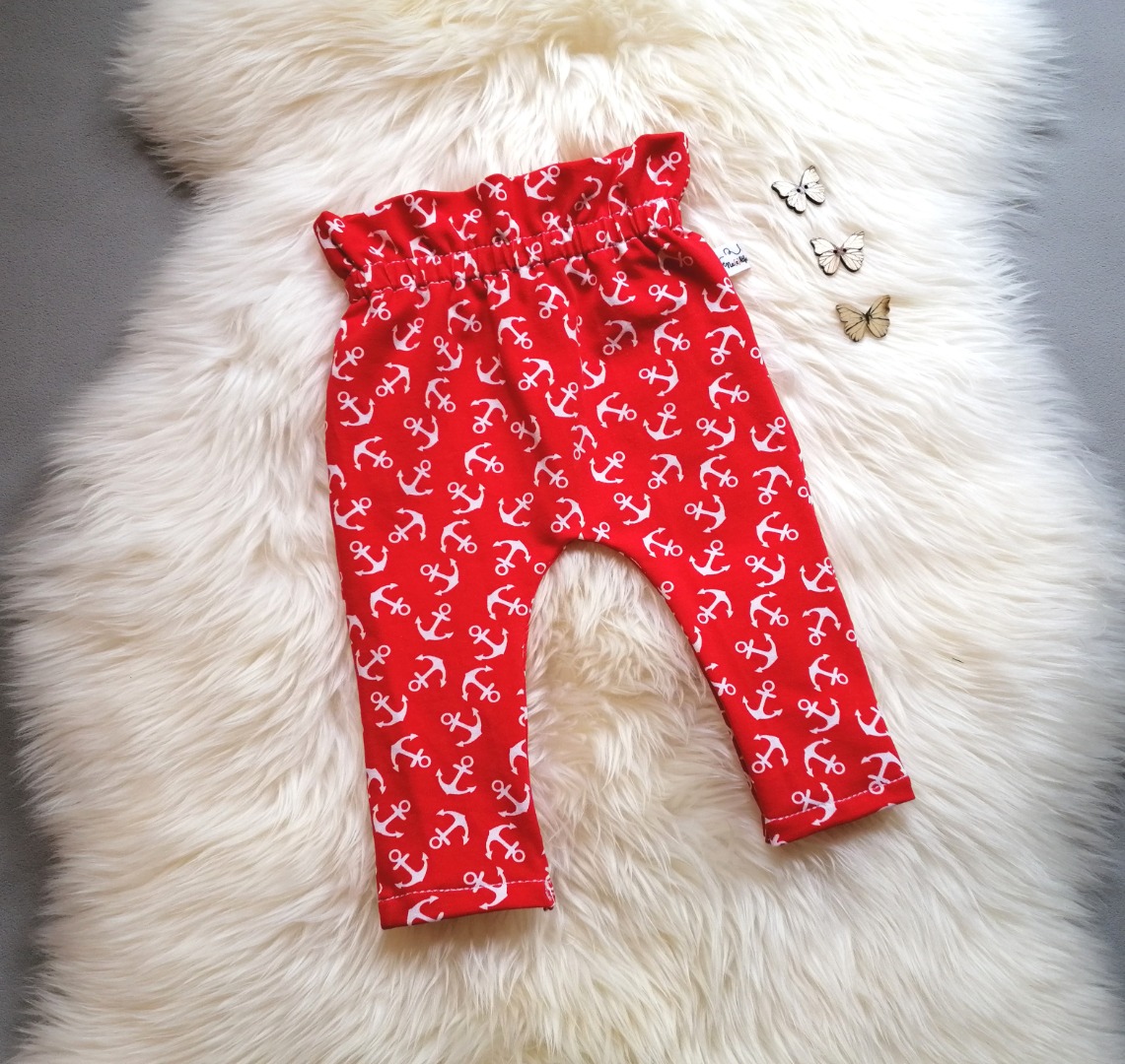 Babyset 4-teilig Paperback Hose Halstuch Stirnband Shirt mit amerikanischem Ausschnitt Langarm oder Kurzarm Anker rot Größe 50 bis 80 3