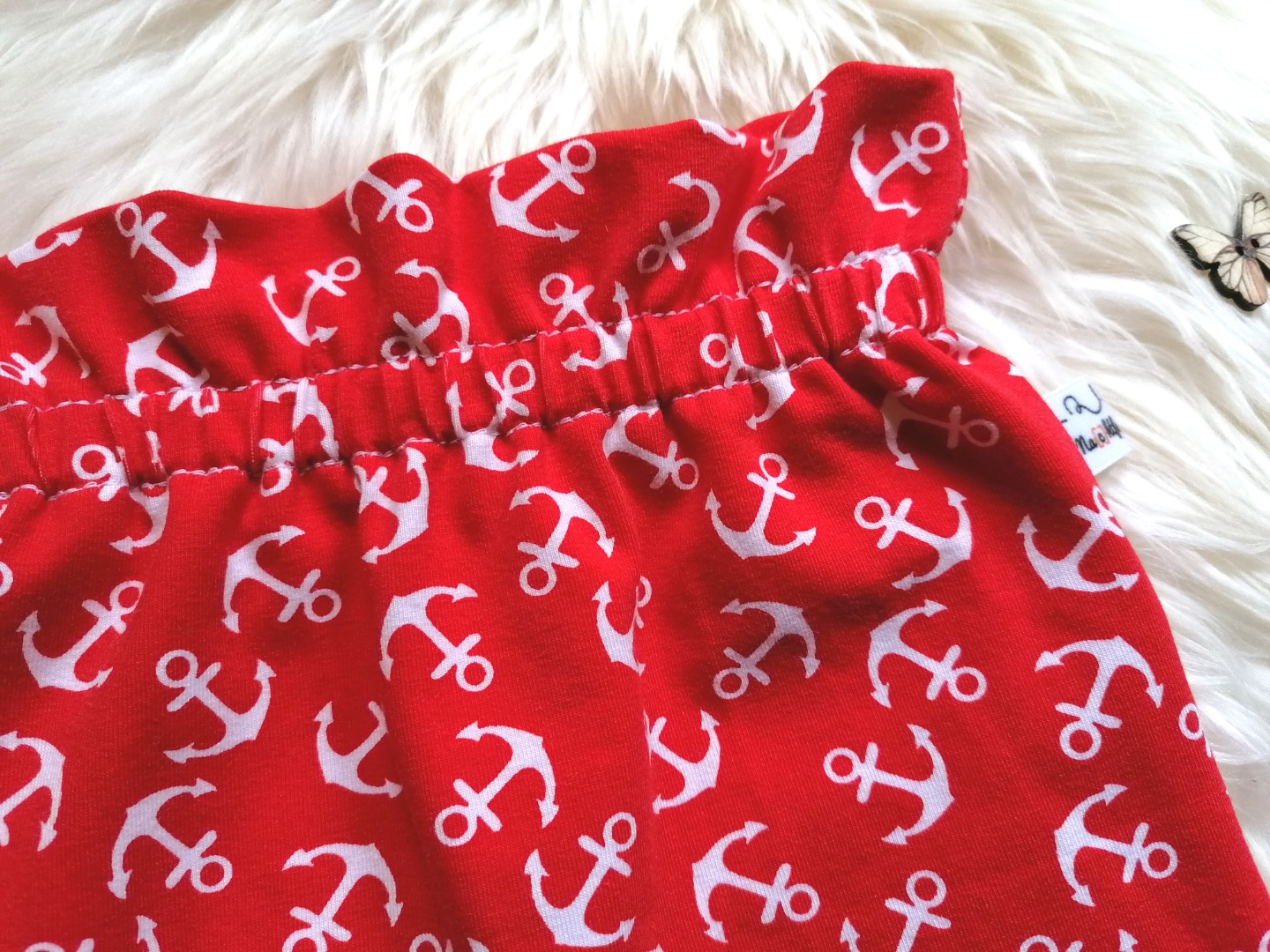 Babyset 4-teilig Paperback Hose Halstuch Stirnband Shirt mit amerikanischem Ausschnitt Langarm oder Kurzarm Anker rot Größe 50 bis 80 4