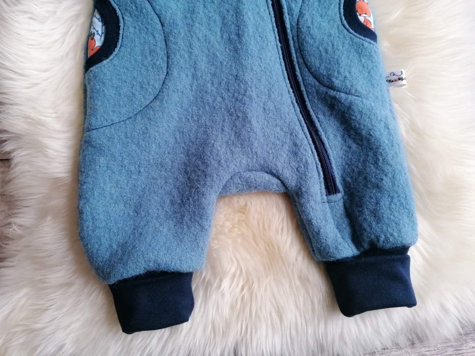 Walkoverall mit Reißverschluss für Babys und Kinder Jeansblau gefüttert mit Jersey Füchse hellblau Größe 50 bis 92/98 Walkloden Anzug 4