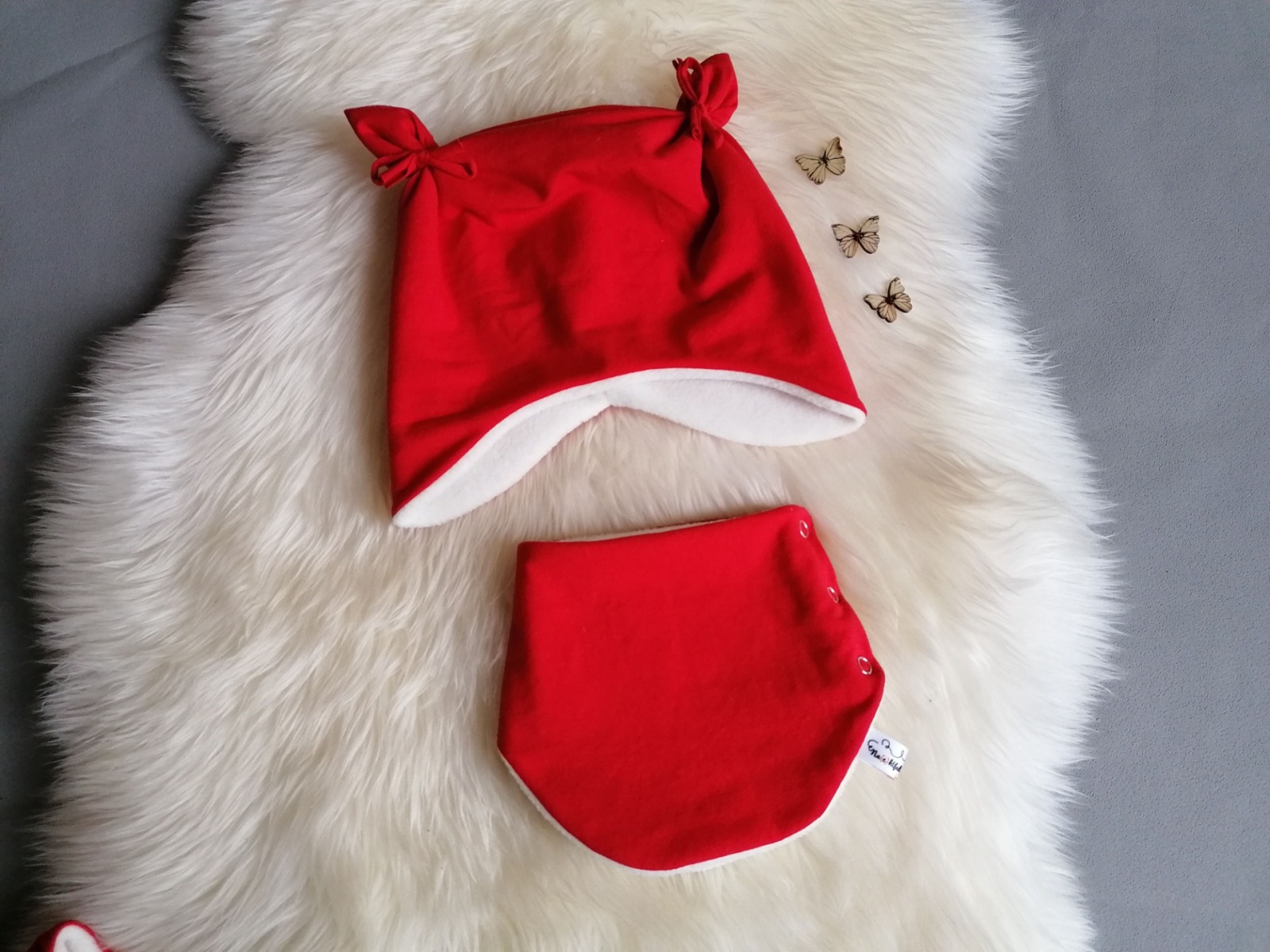 Baby Kind Ohrenmütze mit und ohne Bindebänder Uni Rot Hellrot weiß Kopfumfang 36 - 52cm Mütze mit Ohren Kindermütze Bindemütze 4