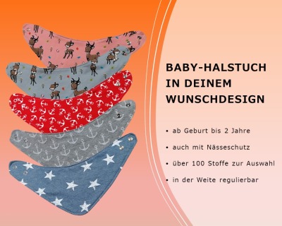 Halstuch für Babys und Kinder auch mit Nässeschutz im Wunschdesign Sabberlatz Dreieckstuch Babyschal Latz freie Stoffwahl Spucktuch - Ein klassisches Baby-Halstuch kann man immer gebrauchen