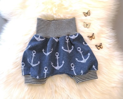 Sofortkauf kurze Pumphose Größe 56-62 und 68-74 Baby Vintage Anker in Jeansblau - maritime kurze Hose für Babys und Kinder in zeitlosen Farben