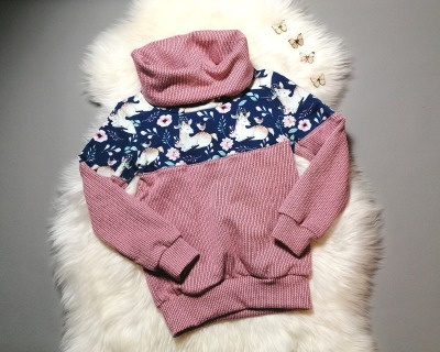 Kuschel-Hoodie Sweat-Pullover mit Kragen Rehe Altrosa in Wunschgröße 68-116 - Ein Pullover für Mädchen mit romantischem Motiv