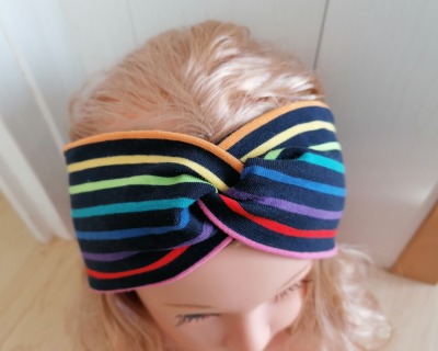 Bandeaux Stirnband Jersey Regenbogen-Streifen für Mädchen Baby Damen in Wunschgröße - Haarband / Stirnband / Bandeau aus Ringeljersey
