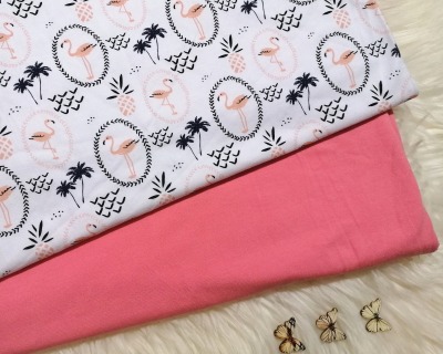 Stoffpaket Jersey Flamingos maritim uni apricot für Damen / Mädchen - maritimes farblich passendes