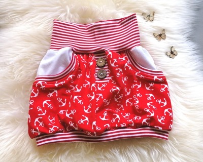 Baby Kind Pumprock Ballonrock mit Taschen Anker rot mit Zier-Knopfleiste in Wunschgröße 74 -140 - maritimer Rock für Babys und Kinder mit praktischen Taschen