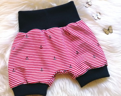 Sofortkauf Kurze Pumphose Baby Größe 56-62 Shorts kleine Anker und Streifen rot weiß - maritime Ringeljersey-Shorts für Babys