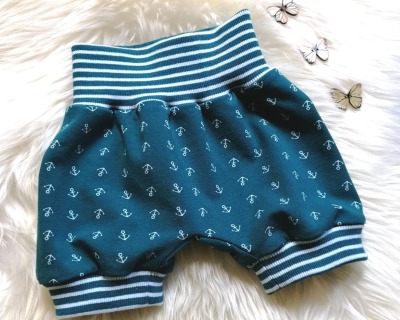 Sofortkauf Kurze Pumphose Größe 56-62 Baby Shorts kleine Anker petrol - maritime Shorts für Babys und Kinder