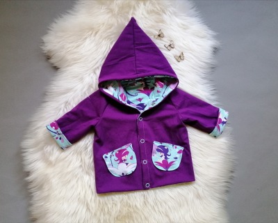 Wendejacke für Babys und Kinder Größe 62 mit Zipfelkapuze Elfenschwestern mint lila - Einzelstück - Babyjacke für kleine Mädchen