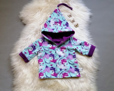 Wendejacke für Babys und Kinder Größe 62 mit Zipfelkapuze Elfenschwestern mint lila - Einzelstück - Babyjacke für kleine Mädchen
