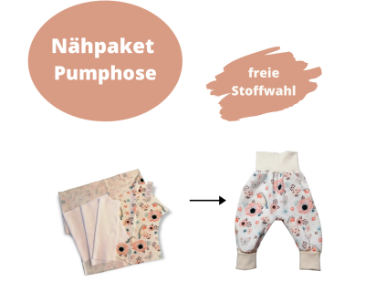 Nähset Pumphose für Babys Kinder - Zuschnitt für eine Pumphose in Wunschgröße 44 - 86/92 und