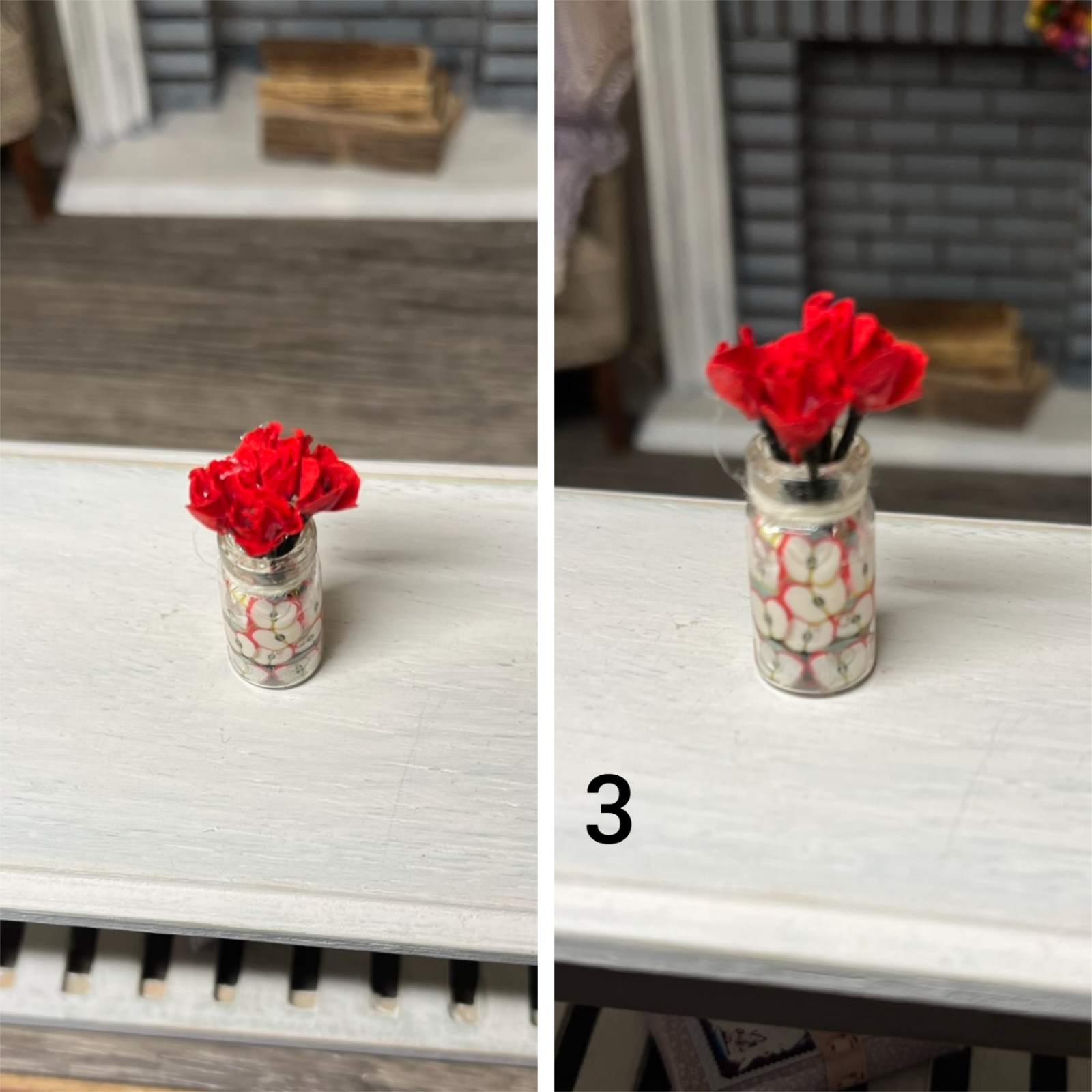Glasvase mit Obstscheiben und Rosen 3