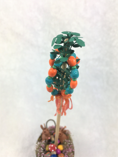 Eierbaum, Frühlingsbote zu Ostern,orange türkise Eier in Miniatur für die Puppenstube 3
