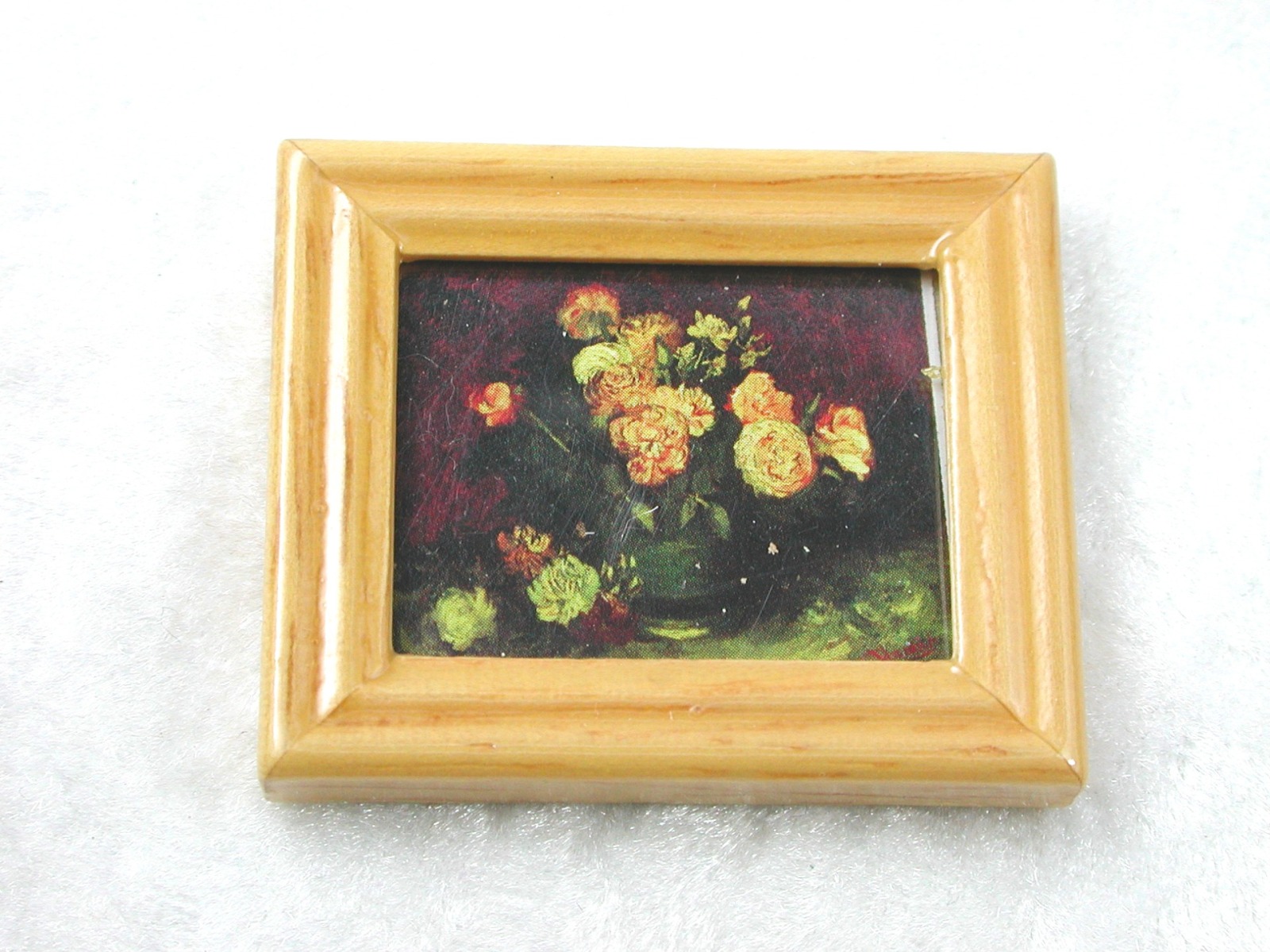 Gemäldekopie Gelbe Rosen im Holzrahmen 3x 4x 0,5 cm