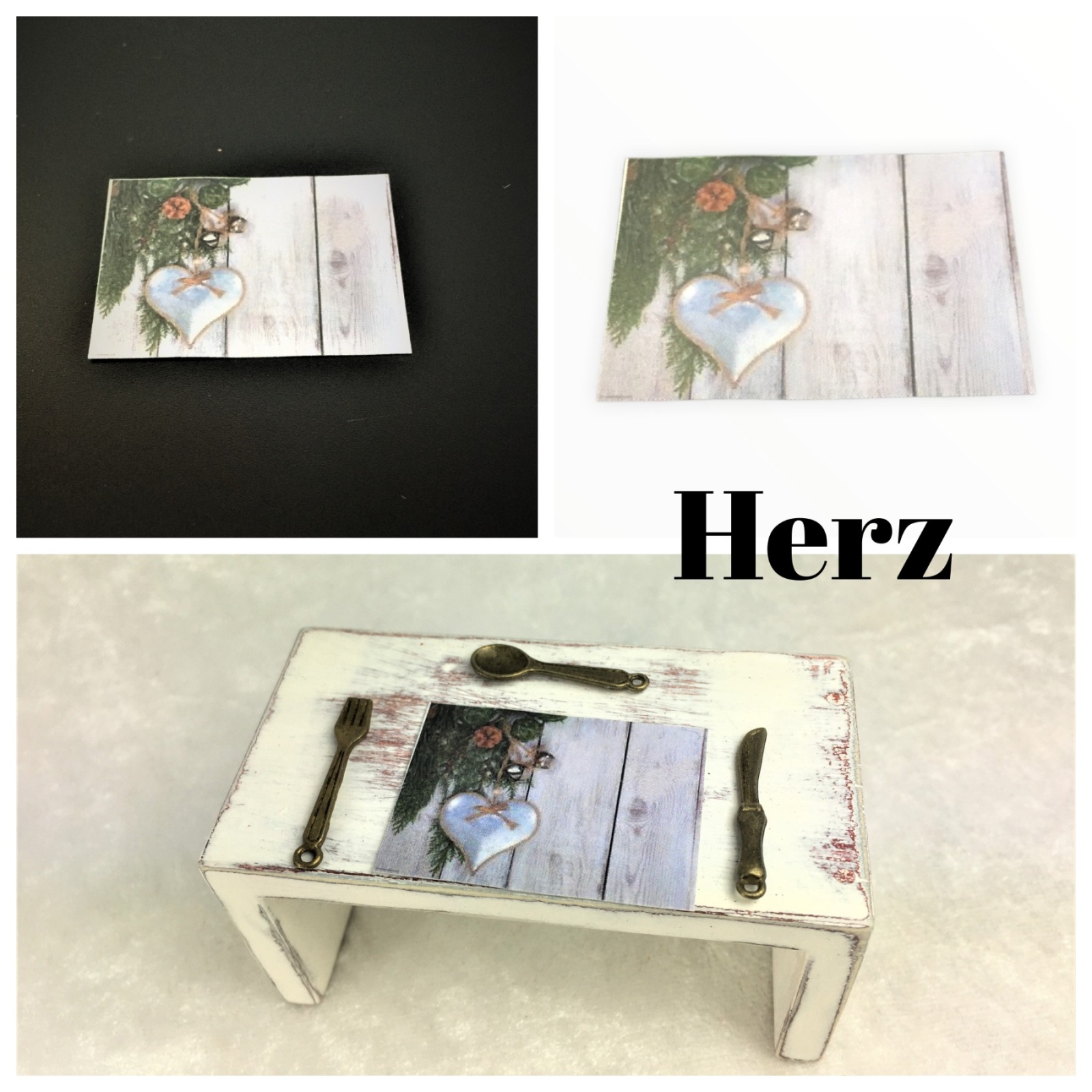 Tischset 3,5 x 2,5 cm, verschiedene Motive in Miniatur 1:12 3