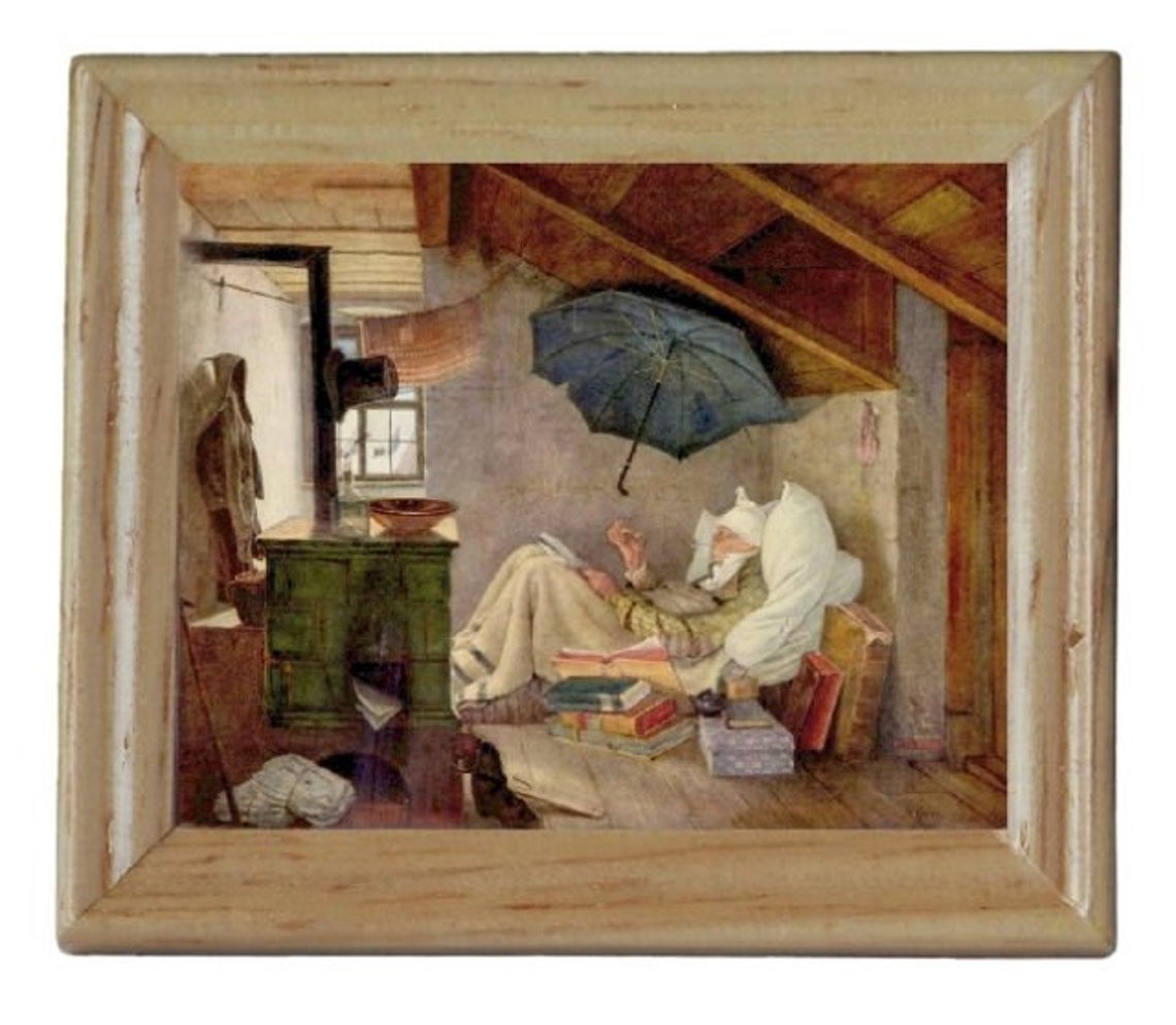 Gemäldekopie Der arme Poet 45 x 55 x 05 cm im Holzrahmen