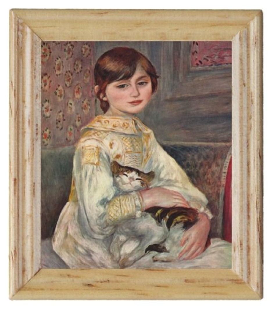 Gemäldekopie Mädchen mit Katze 4,5 x 5,5 x 0,5 cm im Holzrahmen