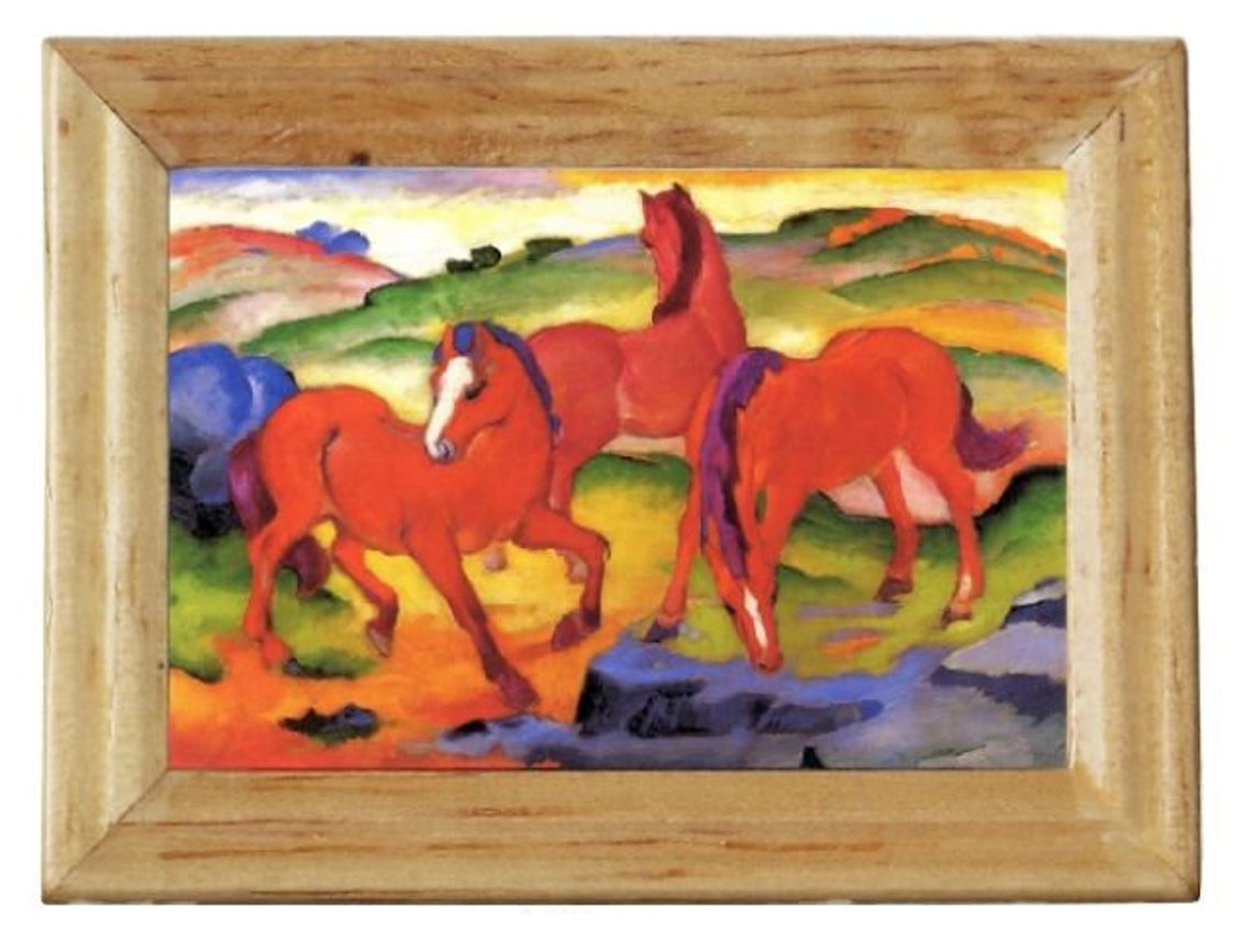Gemäldekopie Rote Pferde 4,5 x 5,5 x 0,5 cm im Holzrahmen,