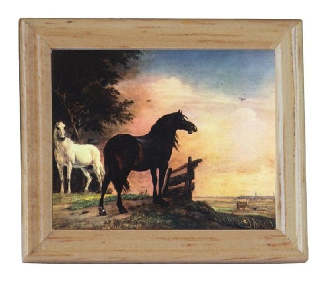 Gemäldekopien Pferde auf der Weide 4,5 x 5,5 x 0,5 cm im Holzrahmen