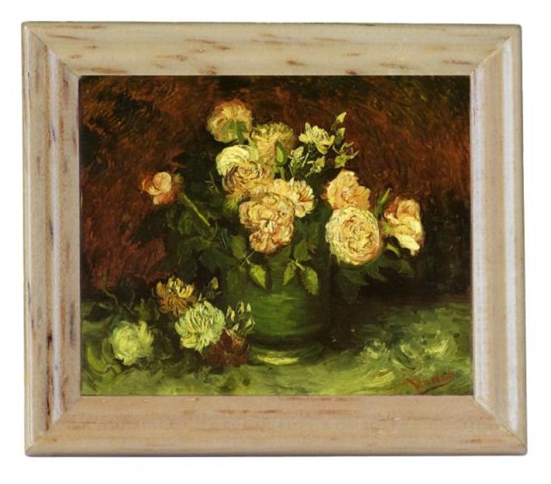 Gemäldekopien Gelbe Rosen 4,5 x 5,5 x 0,5 cm im Holzrahmen
