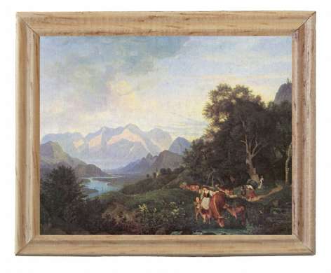 Gemäldekopie Salzburgische Landschaft im Holzrahmen 7 x 5,5 x 0,5 cm