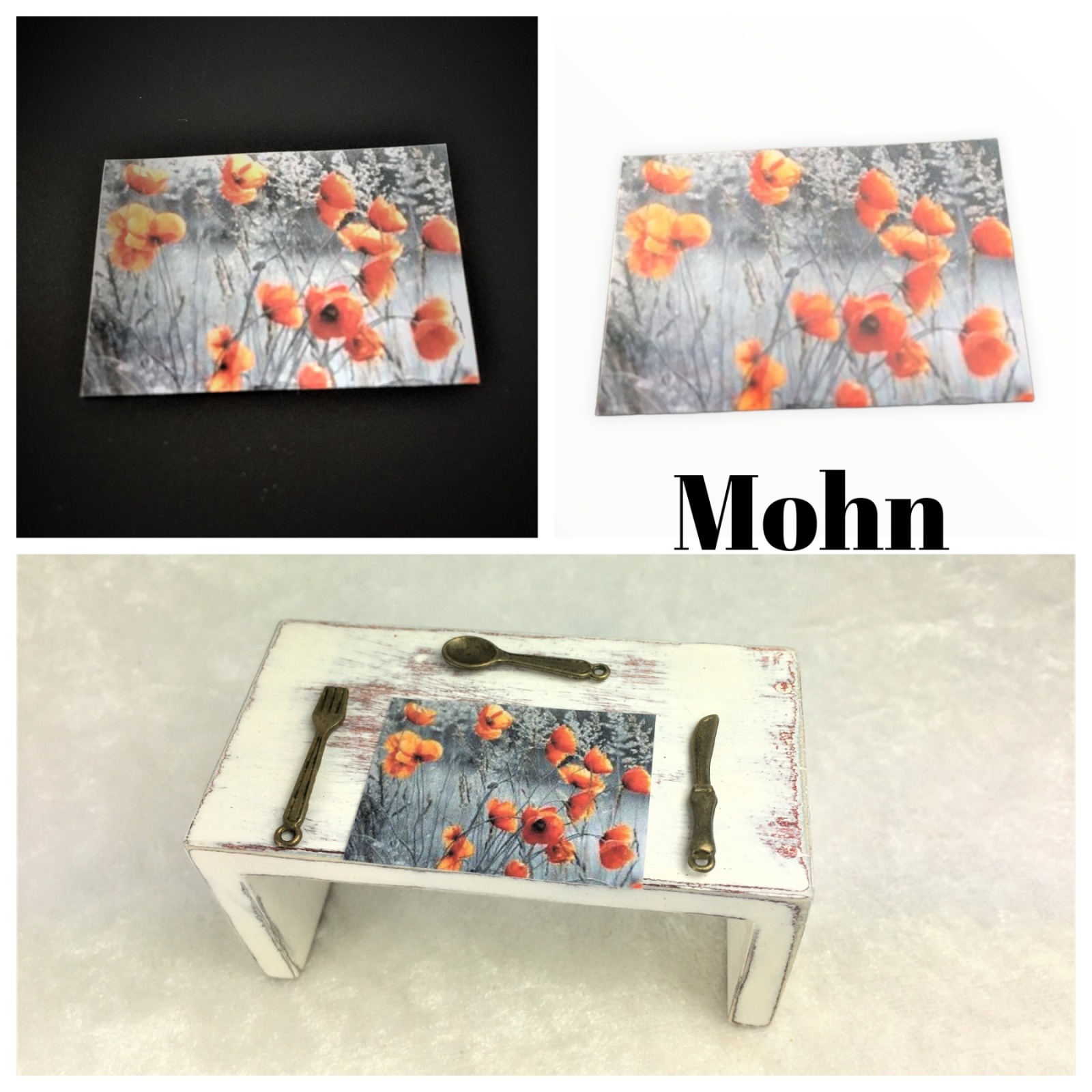 Tischset 3,5 x 2,5 cm, verschiedene Motive in Miniatur 1:12