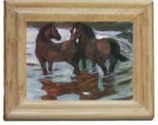 Gemäldekopie Pferde 3,5 x 4 x 0,5 cm im Holzrahmen