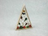 Dreieck aus Holz mit Kürbis, Pilze, Kröte und Herbstlaub zur Dekoration in der Puppenstube