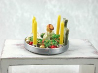 Silber Teller mit Kerzenhalter aus Kunststoff mit echten gelben Kerzen 6