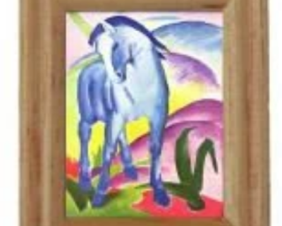 Gemäldekopie Blaues Pferd 3,5 x 4 x 0,5 cm im Holzrahmen - Puppenhauszubehör,