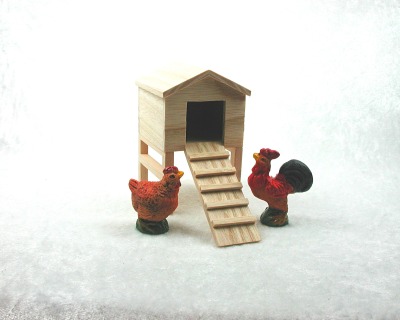 Hühnerstall in Miniatur 1zu12 - Puppenhauszubehör, Puppenstubenzubehör, Puppenhausmöbel,