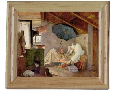 Gemäldekopie Der arme Poet 4,5 x 5,5 x 0,5 cm im Holzrahmen - Puppenhauszubehör,