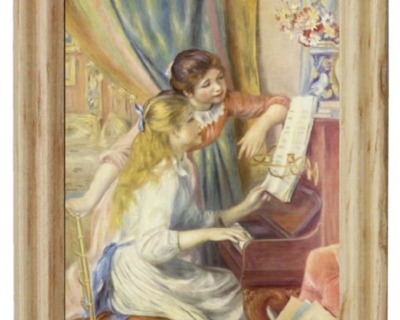 Gemäldekopie Mädchen am Klavier 45 x 55 x 05 cm im Holzrahmen - Puppenhauszubehör